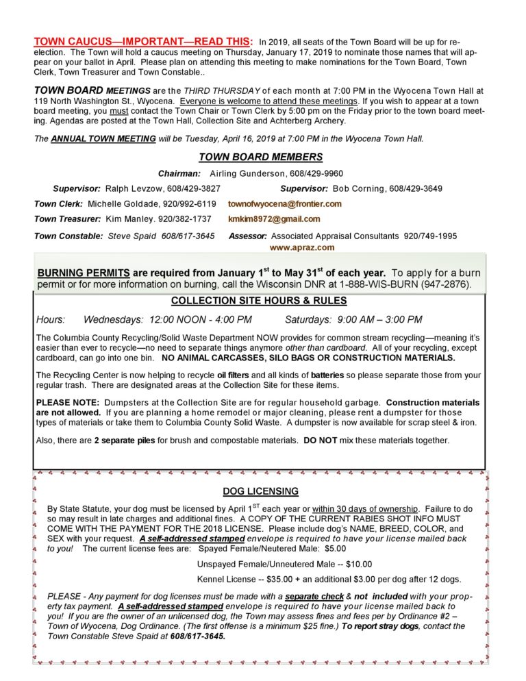 Newsletters Town of Wyocena, Columbia County, WI